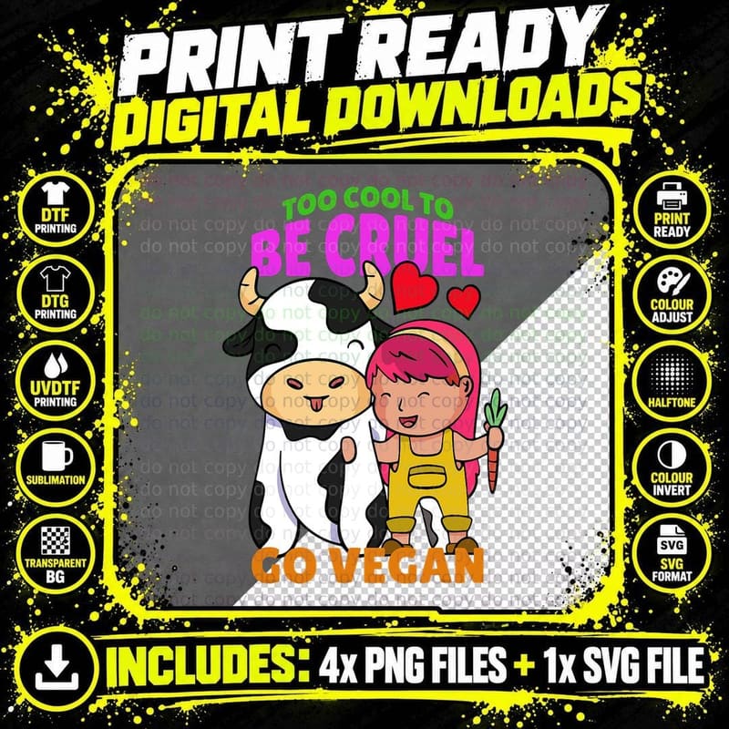 Cruel Go Vegan Girl Cow T-Shirt Png SVG Digital Bundle