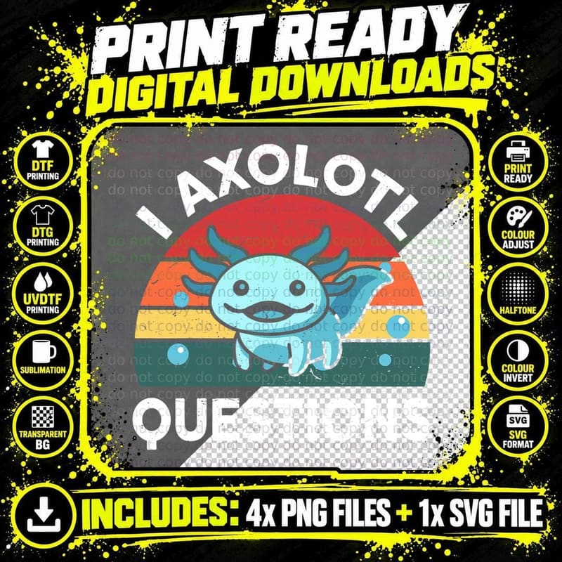 Cute Axolotl Retro T-Shirt - Black, Classic Fit Png SVG Digital Bundle