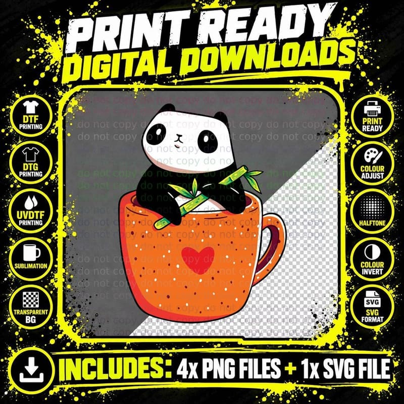Cute Coffee Panda T-Shirt Png SVG Digital Bundle