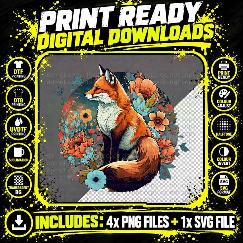 Cute Cottagecore Floral Fox Aesthetic Girls Women Png SVG Digital Bundle