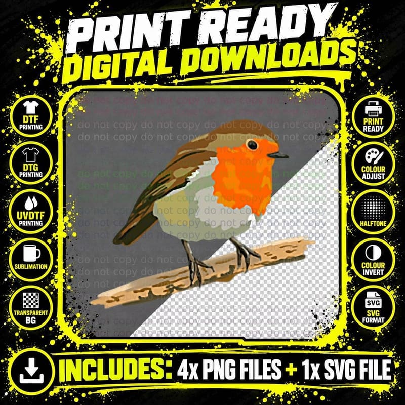 Cute Garden Bird Robin T-Shirt, Wildlife Nature Print Png SVG Digital Bundle