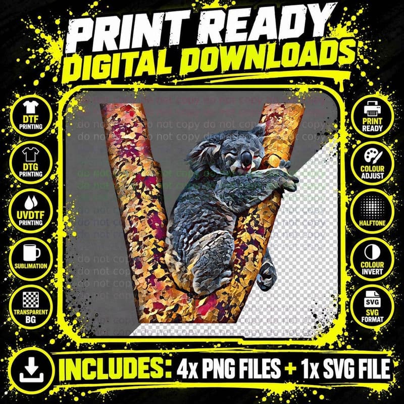 Cute Koala Australian Marsupial Oil Painting Koala Bear Png SVG Digital Bundle
