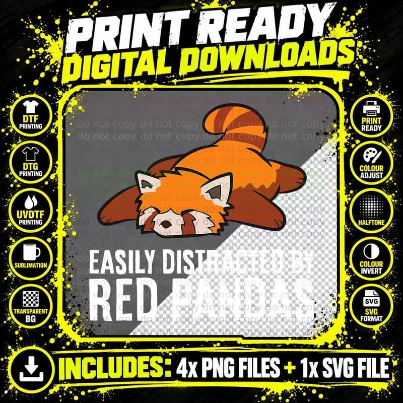 Cute Sleeping Red Panda Zoo Easily Distracted by Red Png SVG Digital Bundle