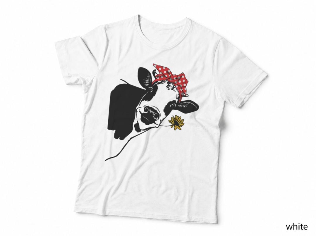 Cute Women Girl Heifer Cow with Bandana Headband and Glasses T-Shirt