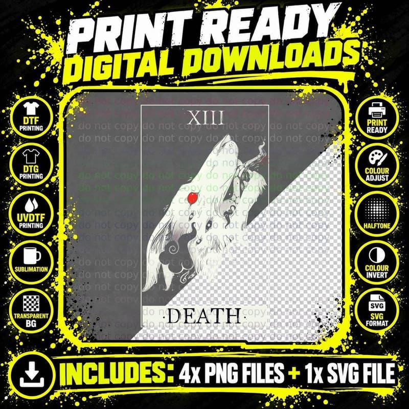 Death Tarot Card Wolf Art T-Shirt Png SVG Digital Bundle