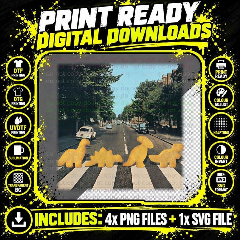 Dinosaur Crossing Abbey Road T-Shirt, Vintage Retro Png SVG Digital Bundle