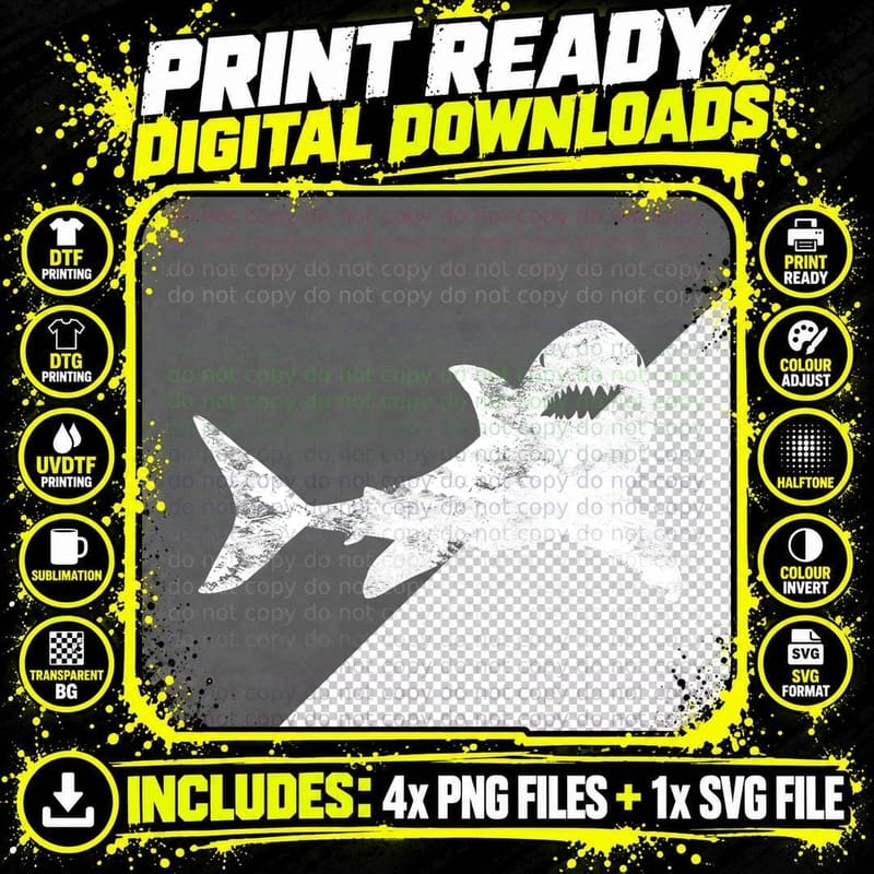 Distressed Vintage Shark Bite T-Shirt, Cool Retro Style Png SVG Digital Bundle