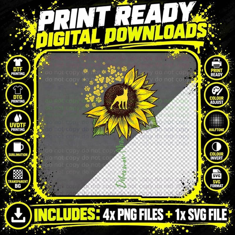 Doberman Mom Sunflower Doberman Pinscher Gifts Dog Mom Png SVG Digital Bundle