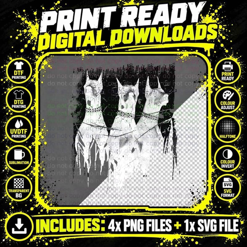 Doberman Pinscher Black and White Dog Lovers T-Shirt Png SVG Digital Bundle