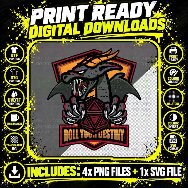 Dragon Dice T-Shirt, Retro Fantasy Tee, Gift for Gamers Png SVG Digital Bundle