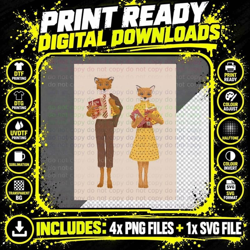 Fantastic Mr. Fox and Mrs. Fox Funny 1 T-Shirt Png SVG Digital Bundle