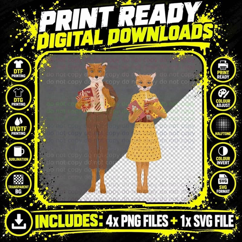 Fantastic Mr. Fox and Mrs. Fox Funny 2 T-Shirt Png SVG Digital Bundle