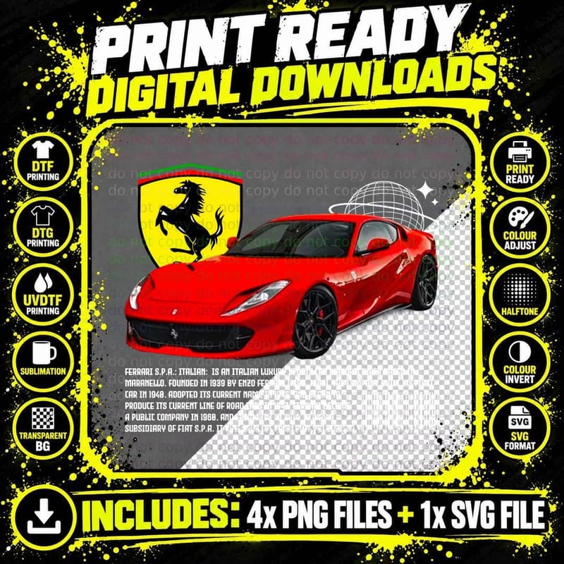 Ferrari 812 Superfast Red Sports Car T-Shirt Png SVG Digital Bundle