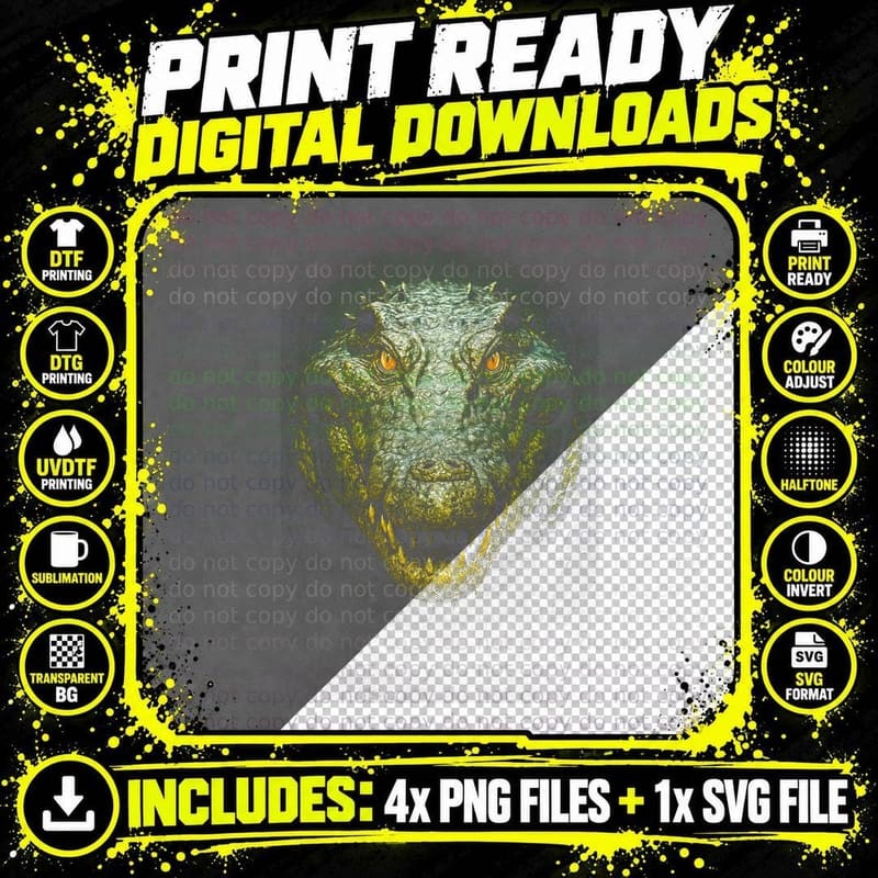 Fierce Crocodile Portrait T-Shirt, Wildlife Conservation Png SVG Digital Bundle