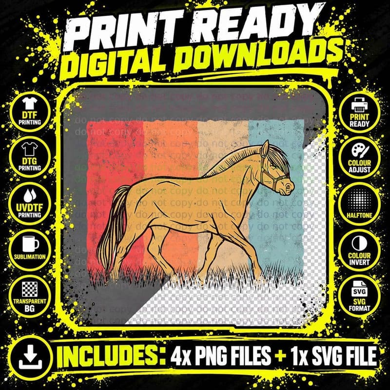 Fjord Horse Retro Norwegian Horse Vintage Fjordi Pony Png SVG Digital Bundle