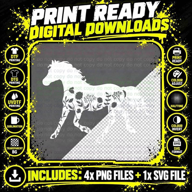 Floral Horse Flower Horse Horseback Riding Equestrian Png SVG Digital Bundle
