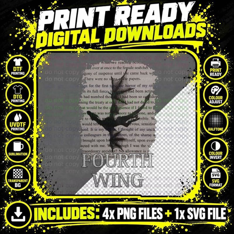 Fourth Wing Dragon T-Shirt, Fantasy Novel Wing Dark Book Png SVG Digital Bundle