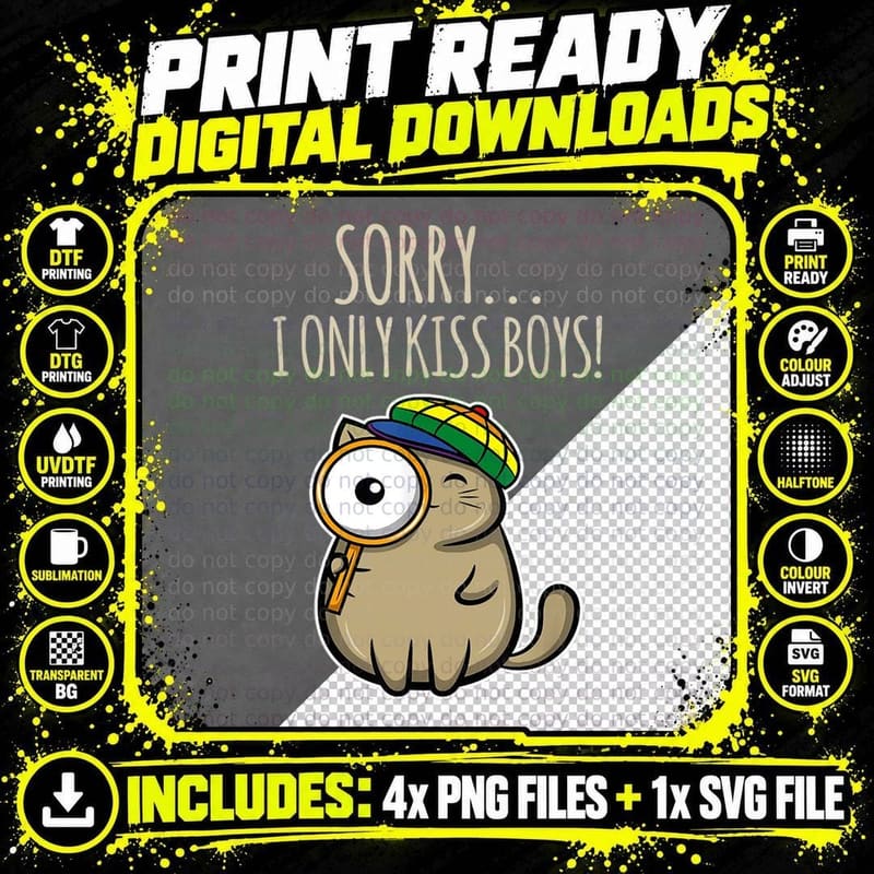 Funny Cat Design in LGBT Gay Pride Rainbow Style T-Shirt Png SVG Digital Bundle