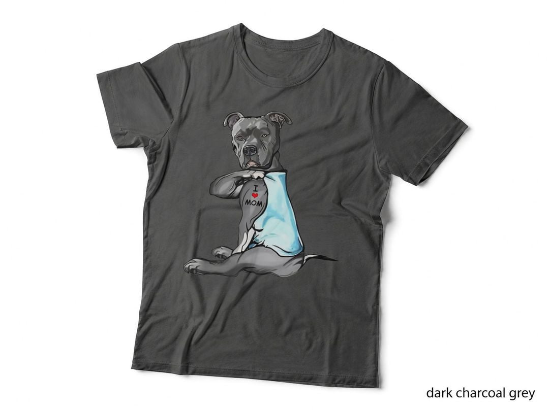 Funny Dog Pitbull I Love Mom Tattoo T-Shirt
