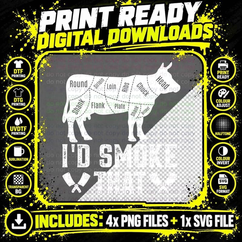 Funny I'd Smoke That Cow Meat Grilling BBQ Smoker Chef Png SVG Digital Bundle