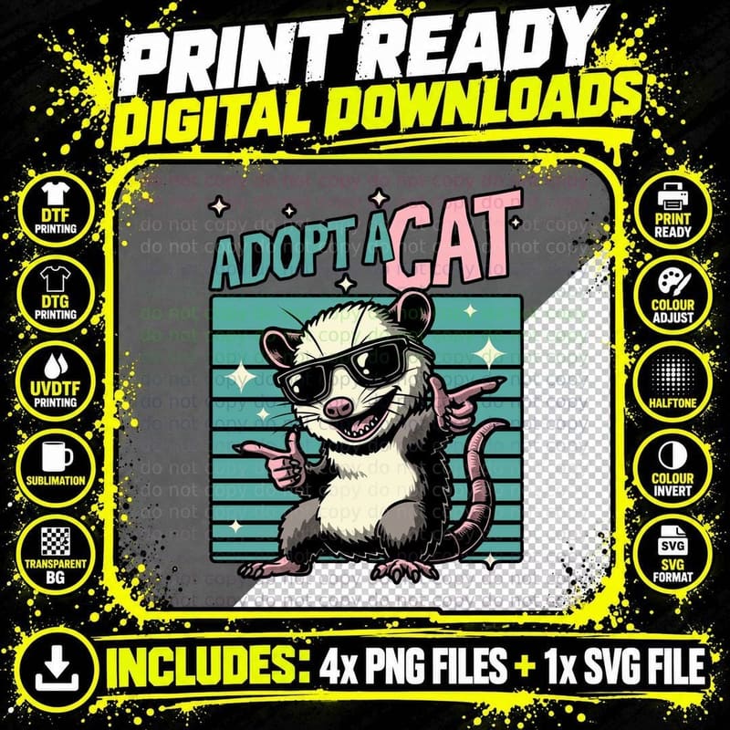 Funny Possum T-Shirt, Adopt a Cat Tee Png SVG Digital Bundle