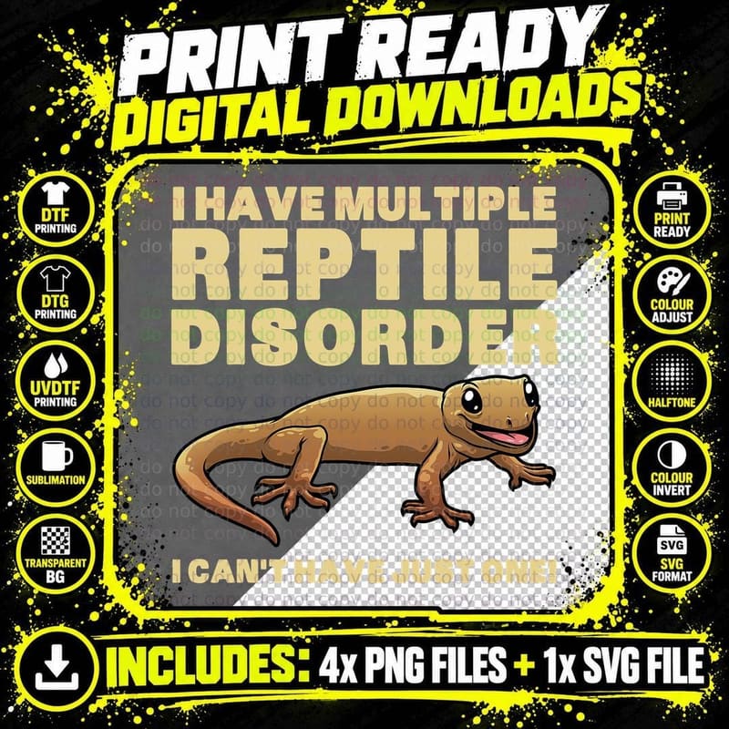 Funny Reptile for Men Women Bearded Dragon Crested Gecko Png SVG Digital Bundle