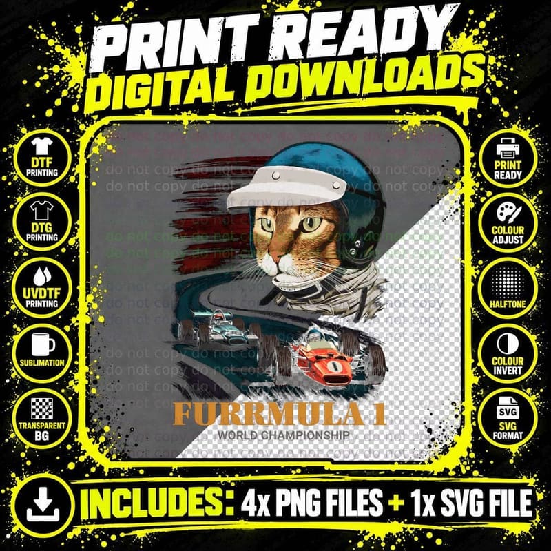 Furrmula 1 World Championship Cat Racing T-Shirt Png SVG Digital Bundle