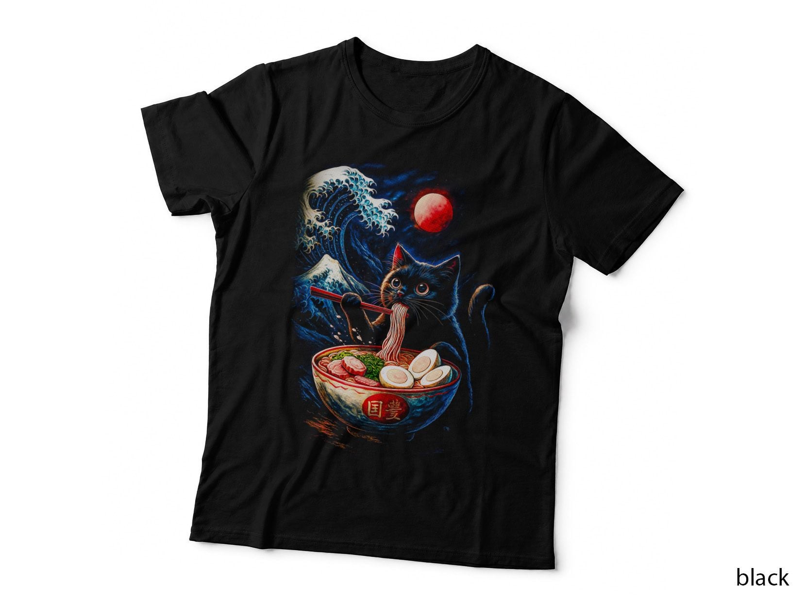 Gato Ramen Artistic T-Shirt, Cat Mom Gift, Cat Lover Apparel