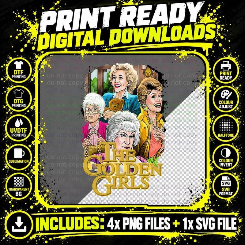Golden Girls T-Shirt, Comic Illustration with Pearls and Png SVG Digital Bundle