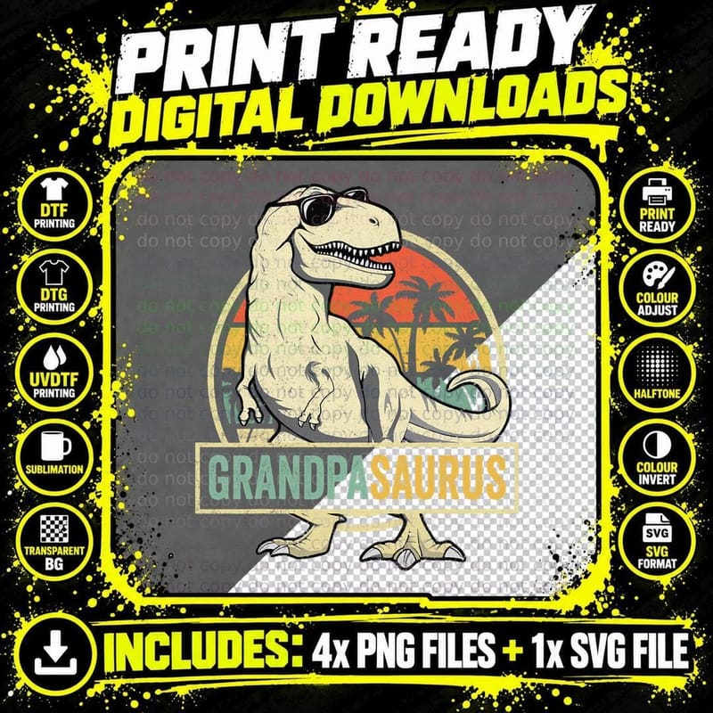 Grandpasaurus T Rex Dinosaur Grandpa Saurus Family Png SVG Digital Bundle