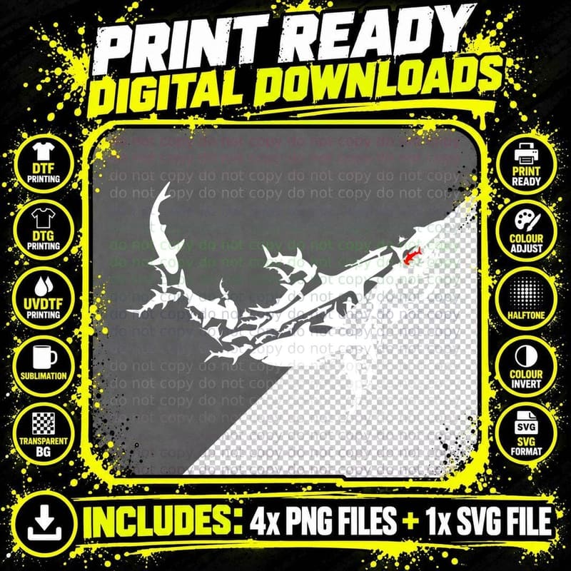 Great White Shark T-Shirt, Ocean Shark Print Png SVG Digital Bundle