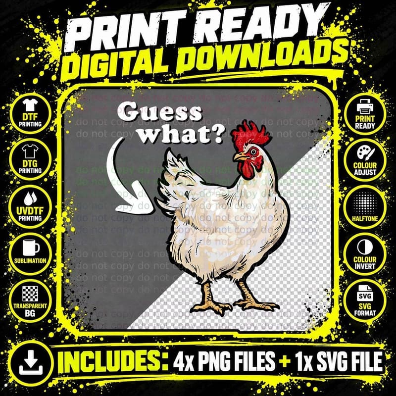 Guess What Chicken Butt Tee, Funny Rooster Dad Joke Png SVG Digital Bundle