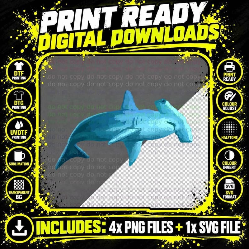 Hammerhead Shark T-Shirt, Low Poly Art Png SVG Digital Bundle