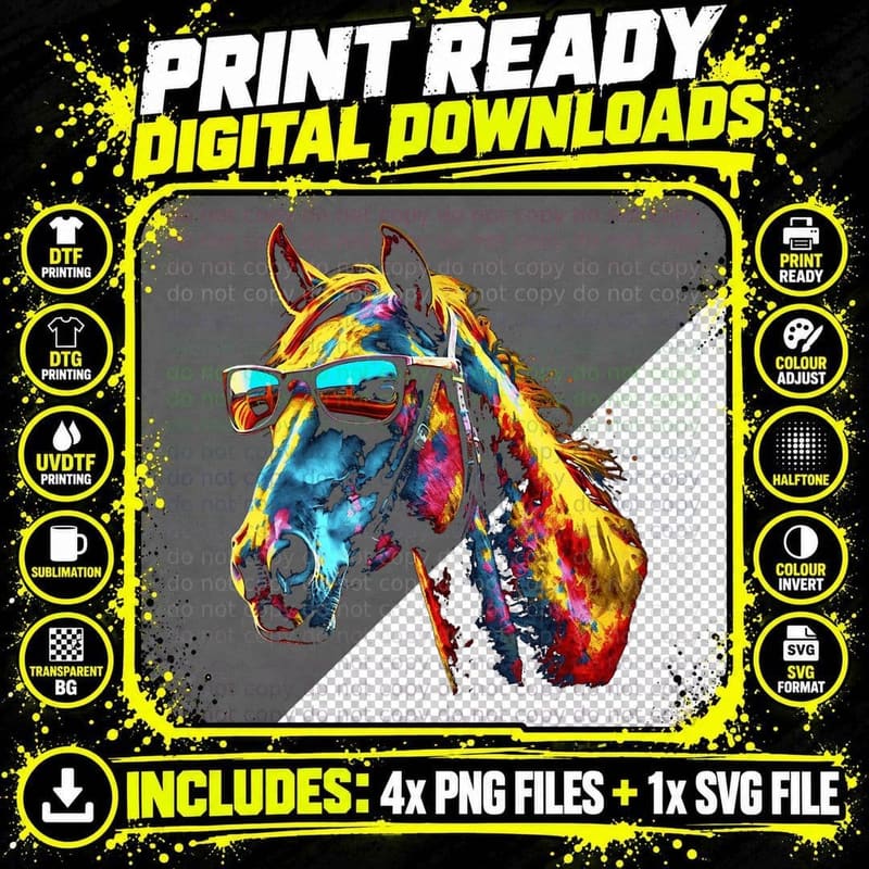 Horse Artwork Colourful Sunglasses - Animal Horse T-Shirt Png SVG Digital Bundle