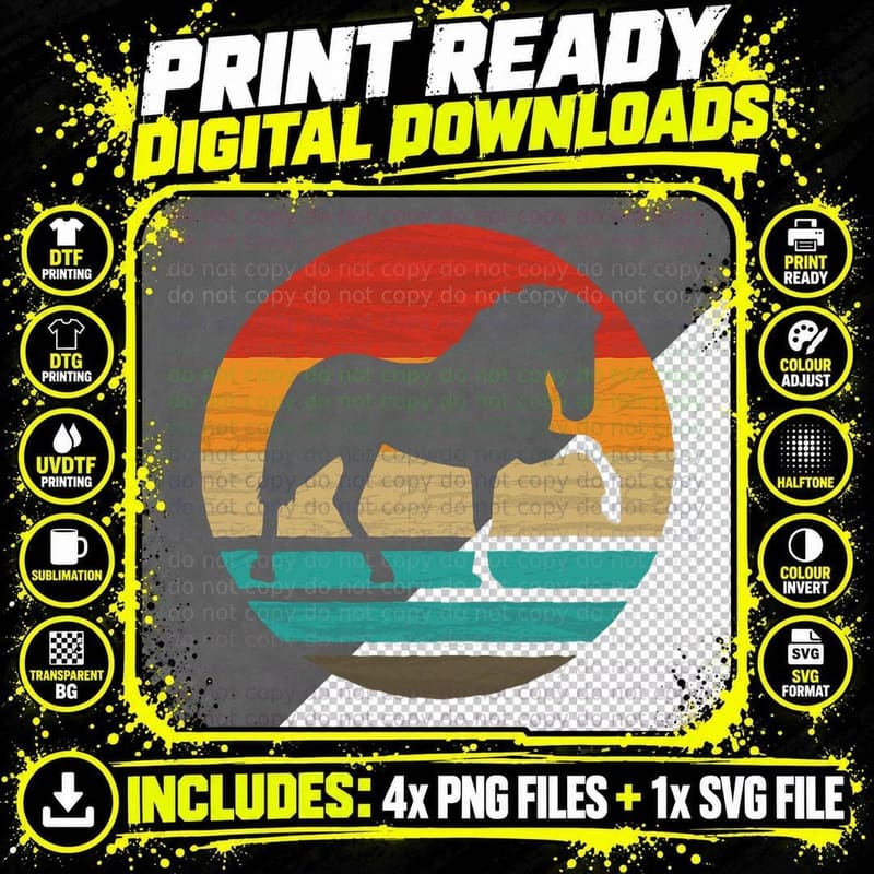Horse Retro Style Vintage T-Shirt Png SVG Digital Bundle