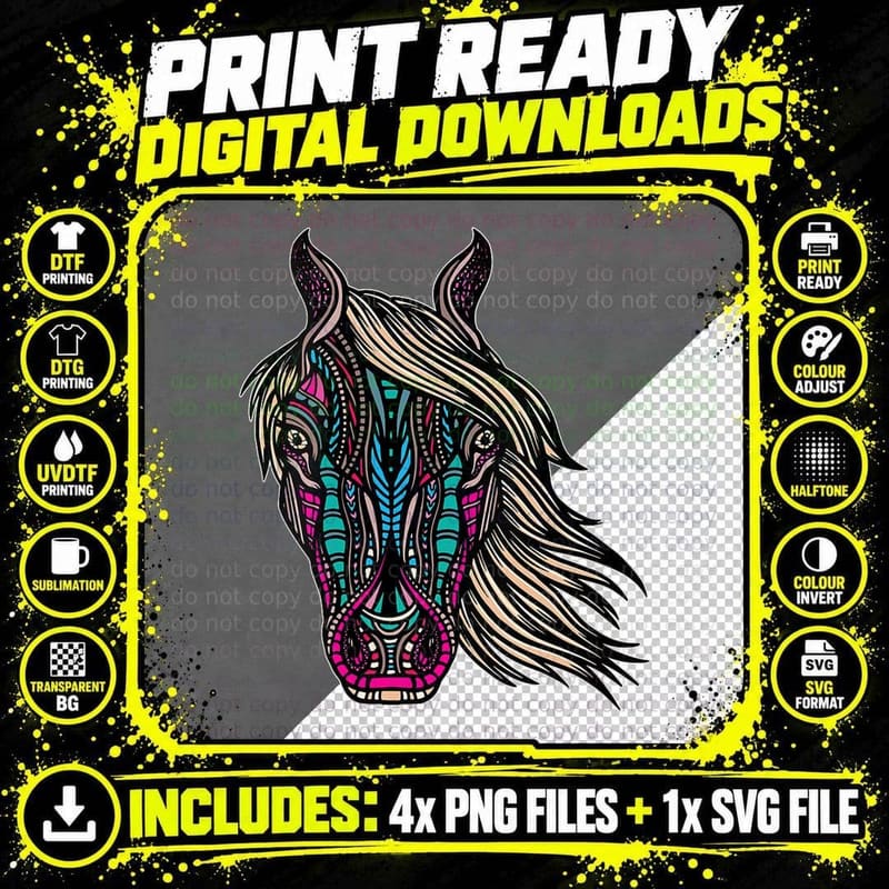 Horse Tribal Eastern Culture Lover India Hindi Animals Png SVG Digital Bundle