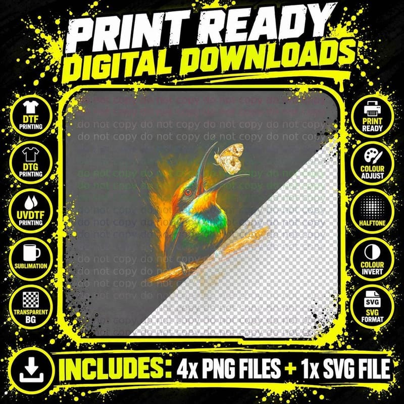Hummingbird Butterfly T-Shirt, Nature Art Print Png SVG Digital Bundle