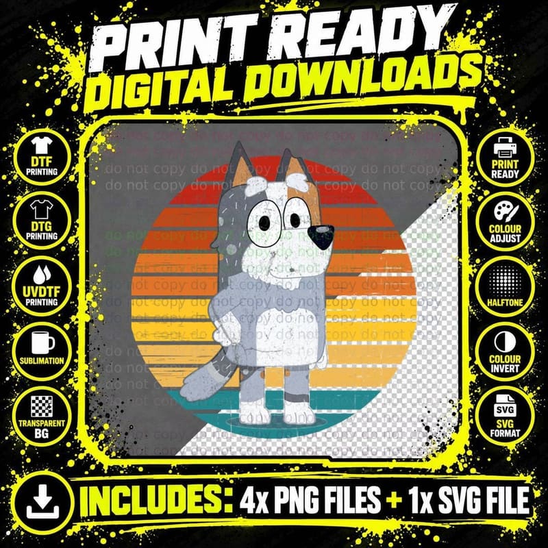 Husky Dog T-Shirt, Retro Sunset Style, Pet Lover Apparel Png SVG Digital Bundle