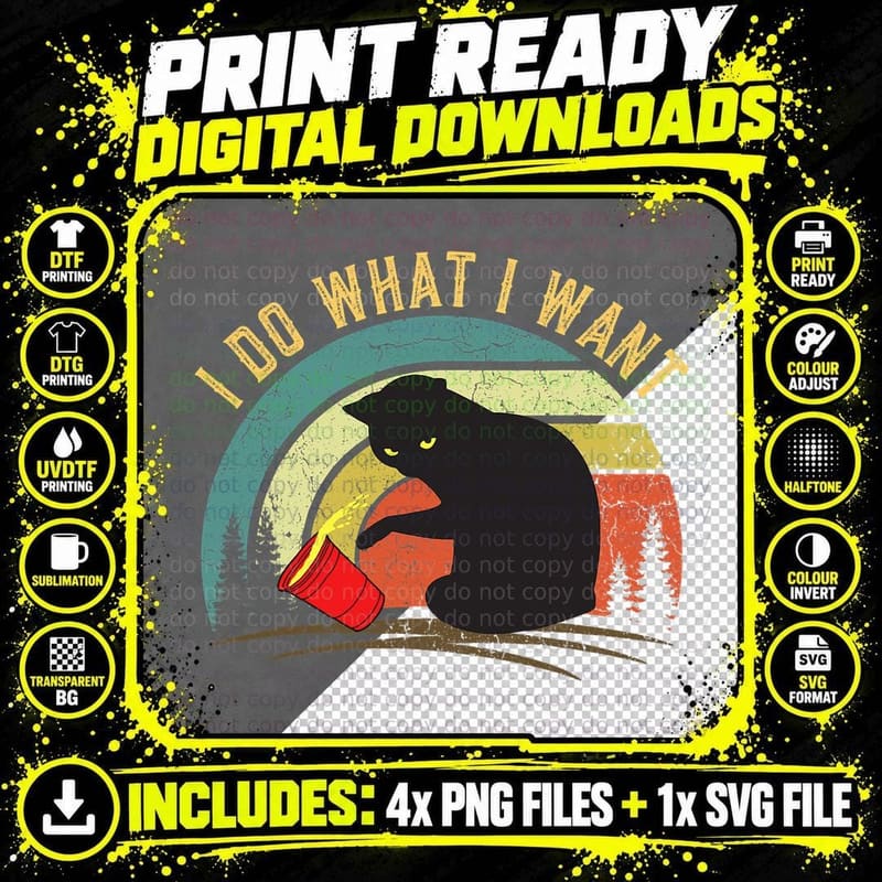 I Do What I Want Cat Coffee Black Cat Red Cup Funny Png SVG Digital Bundle