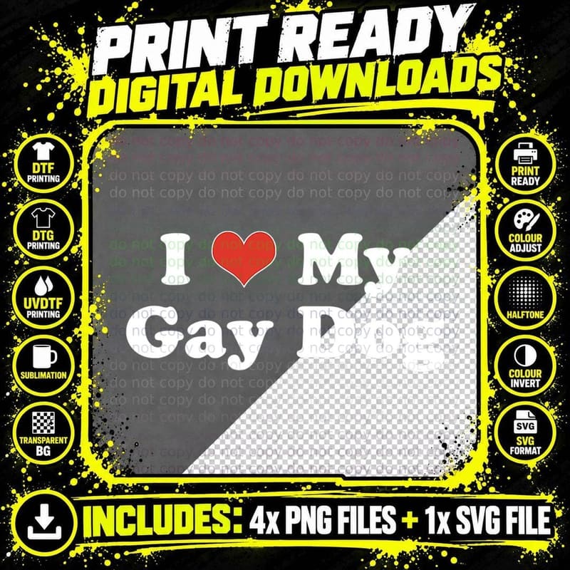 I Love My Gay Dog Heart Funny LGBT T-Shirt Png SVG Digital Bundle