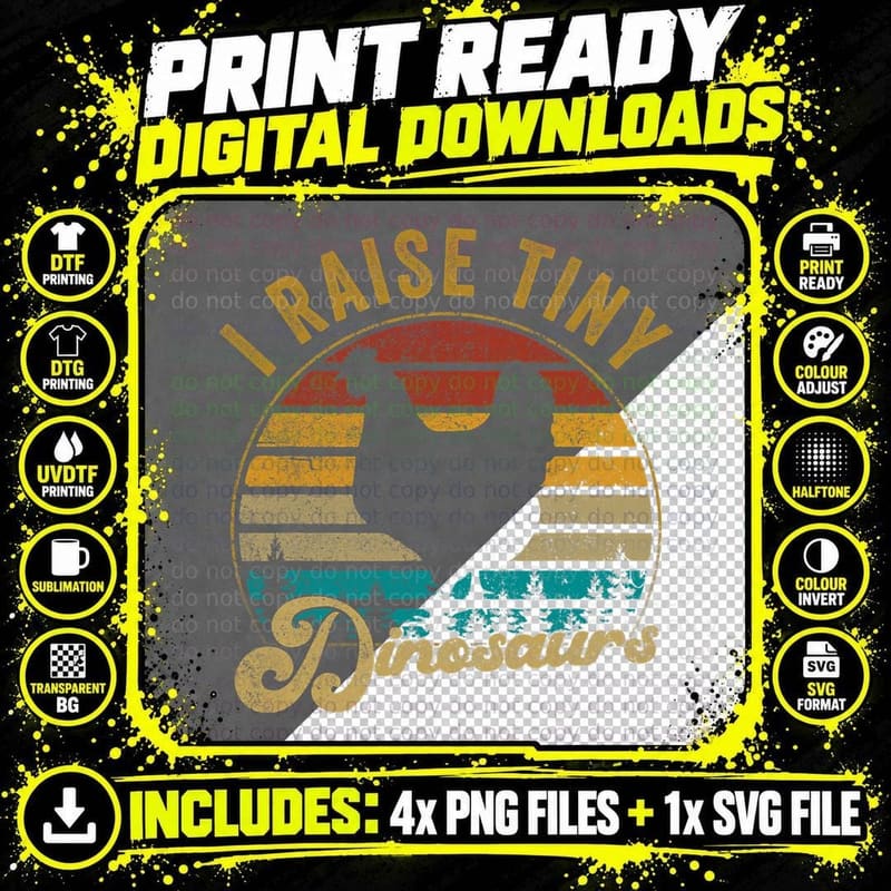 I Raise Tiny Dinosaurs Vintage Retro 70S Chicken Png SVG Digital Bundle