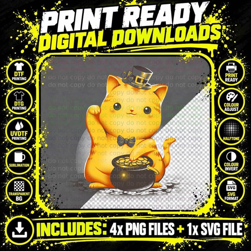 Irish Lucky Cat T-Shirt Png SVG Digital Bundle