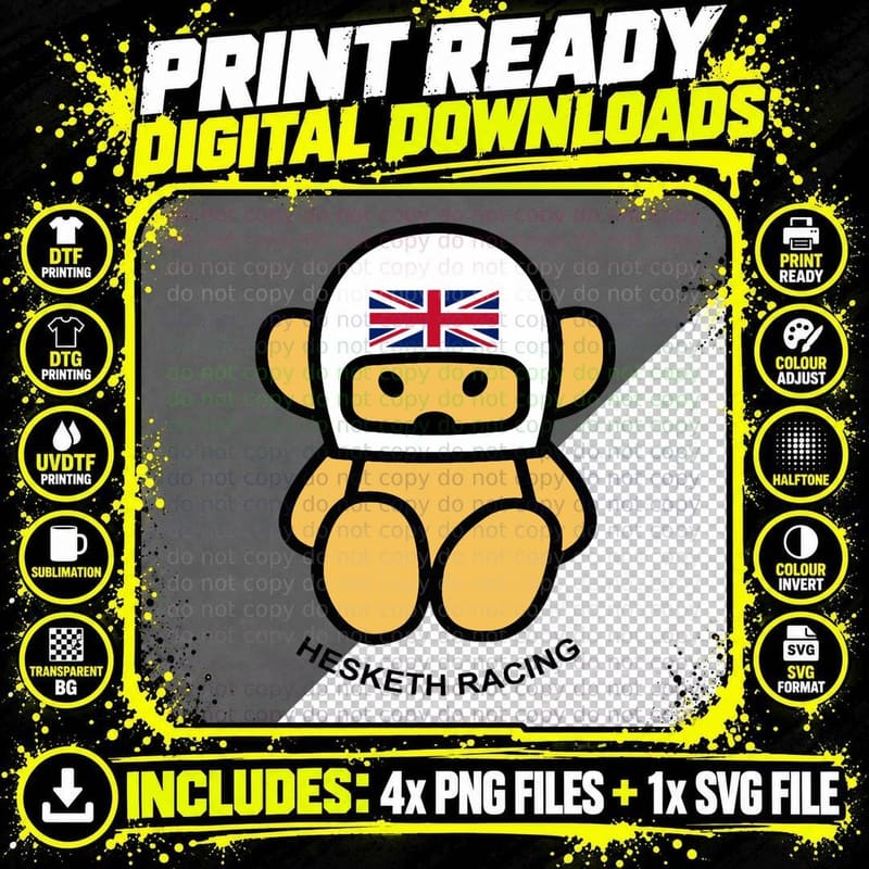 JAMES HUNT Teddy Bear-Breasted Hesketh Racing White Png SVG Digital Bundle