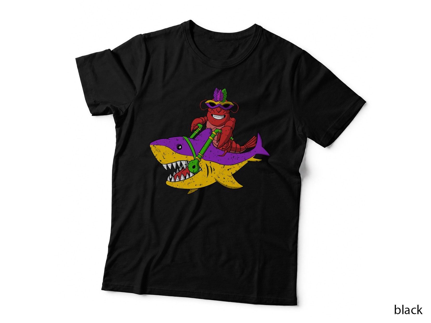 Jester Crawfish Riding Shark Mardi Gras T-Shirt, Carnival Parade, Party Fun