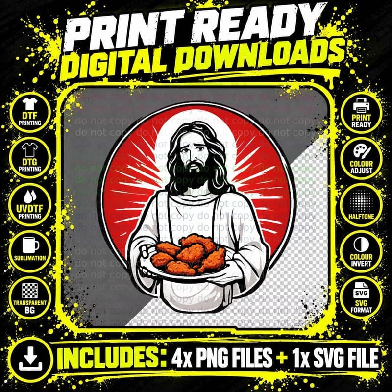 Jesus Fried Chicken T-Shirt, Finger Lickin' Good Parody Png SVG Digital Bundle
