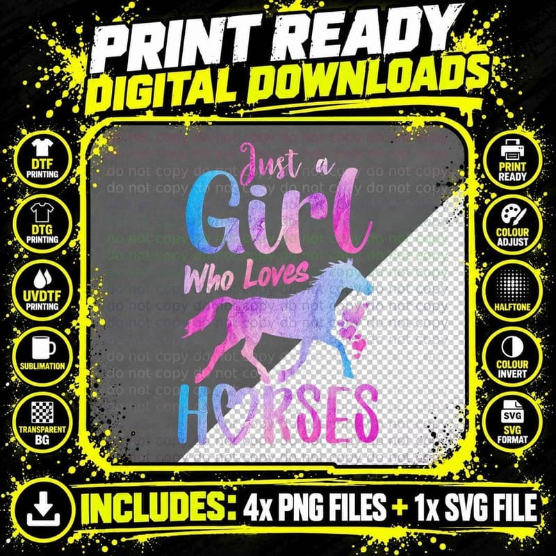 Just a Girl Who Loves Horses Riding Cute Horse Girls Png SVG Digital Bundle