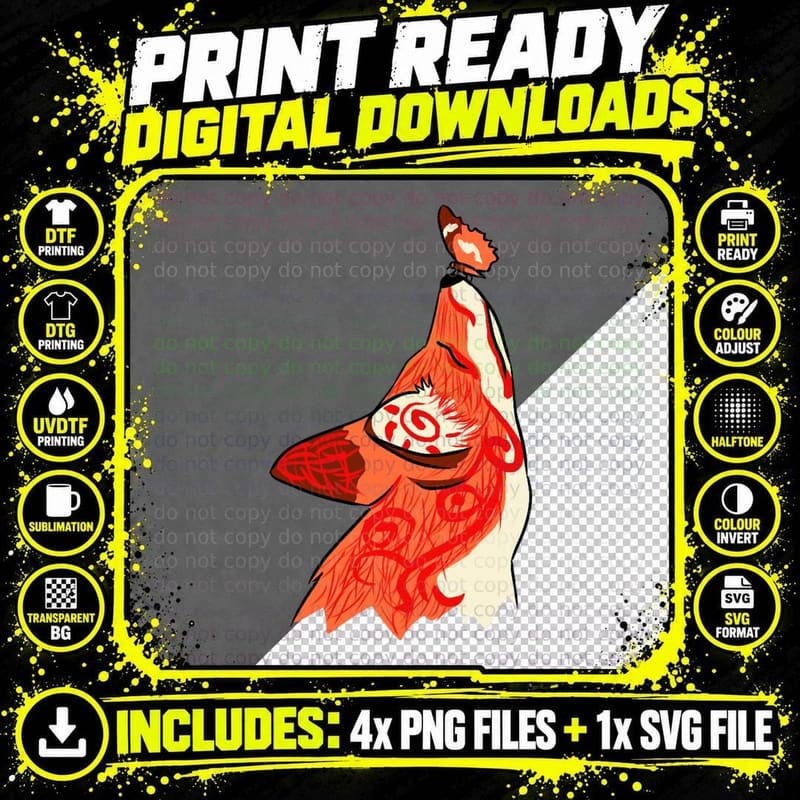 Kitsune Spirit Fox T-Shirt Png SVG Digital Bundle