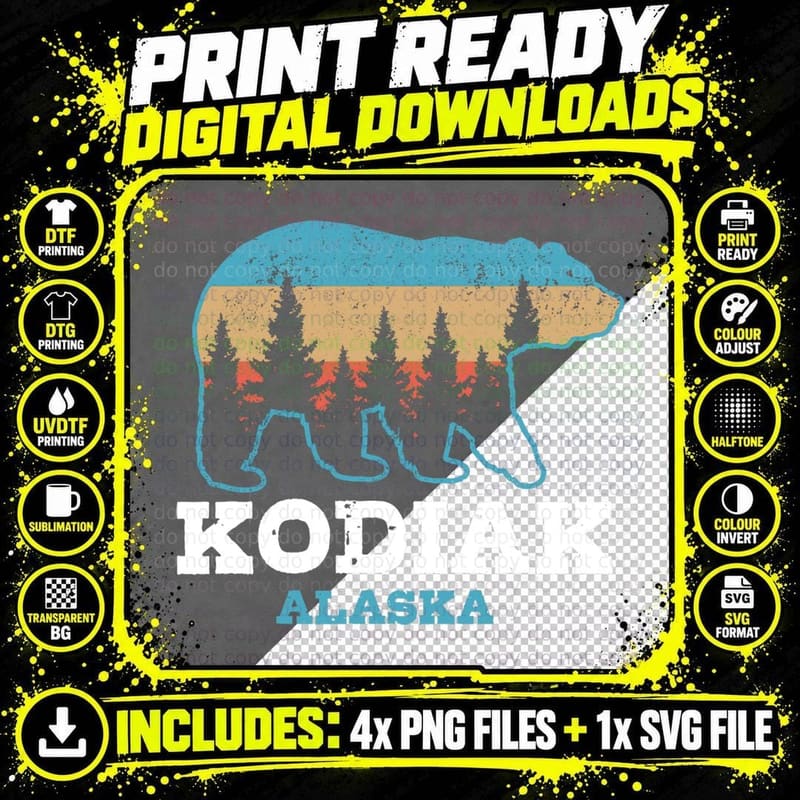 Kodiak Alaska Vintage Grizzly Bear T-Shirt Png SVG Digital Bundle