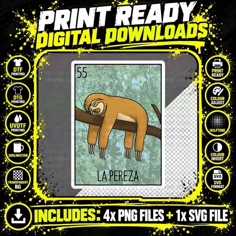 La Pereza Lottery Gift the Sloth Card Mexican Lottery Png SVG Digital Bundle