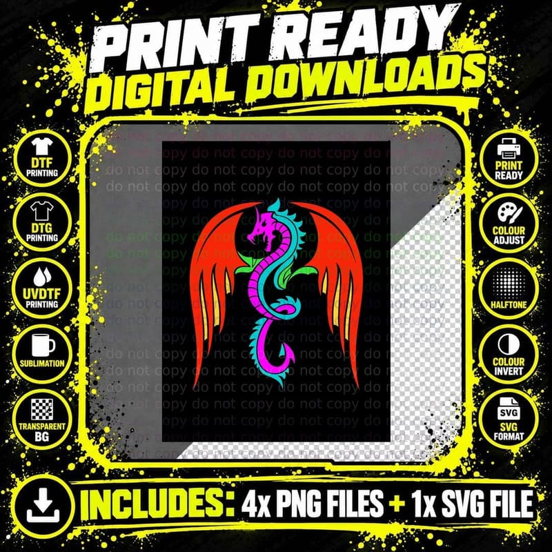Legendary Animals Dragon Colorful Graphic T-Shirt Png SVG Digital Bundle
